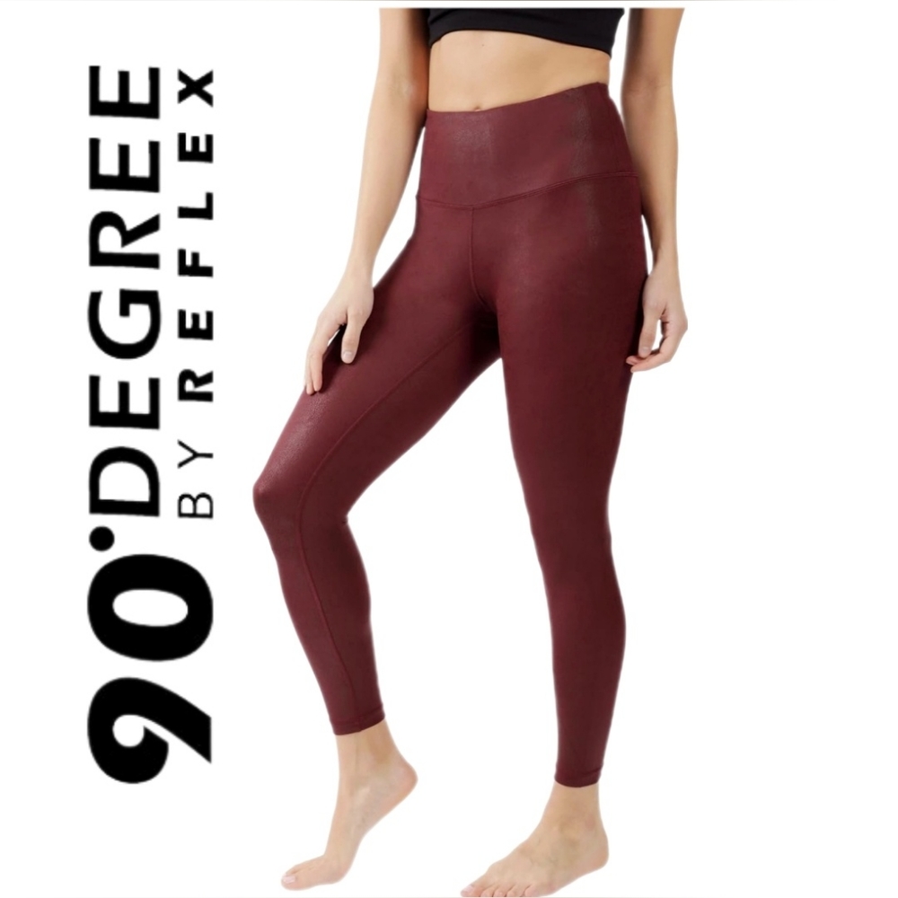 NWT 90 Degree Faux Leather Legging Burgundy/Dark Fresco Rouge S. MSRP $78,-